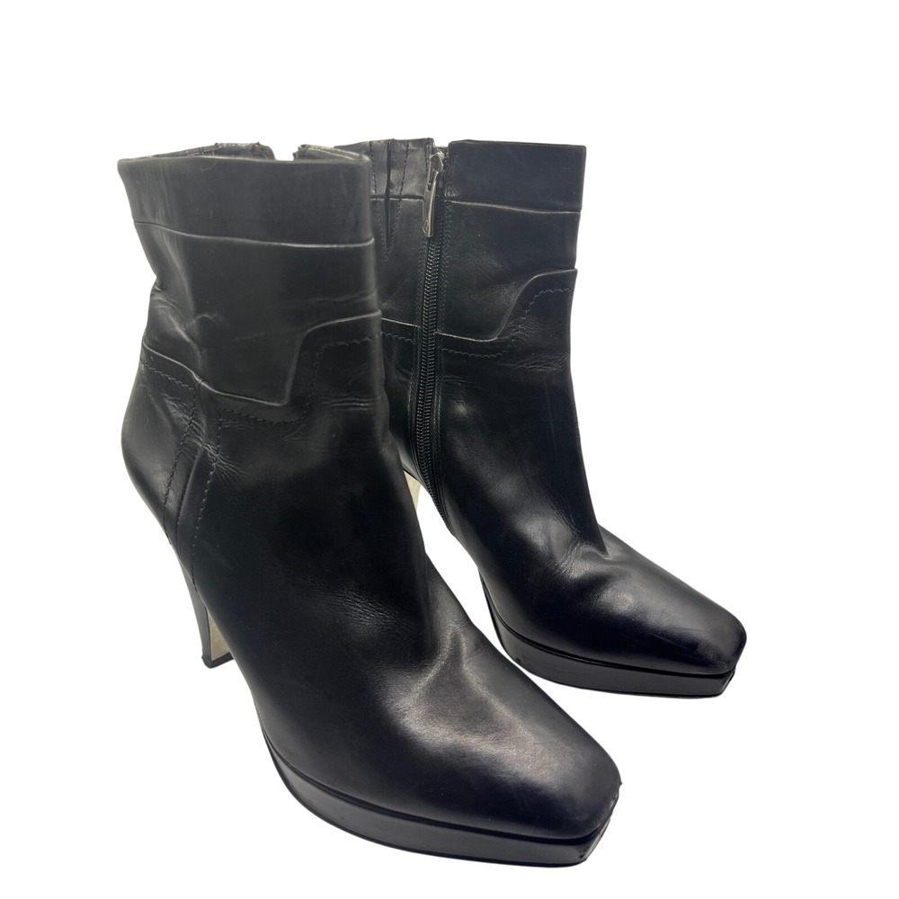 Donald J Pliner Black Leather Platform Ankle Boots Square Toe Made‎ in Italy 7M